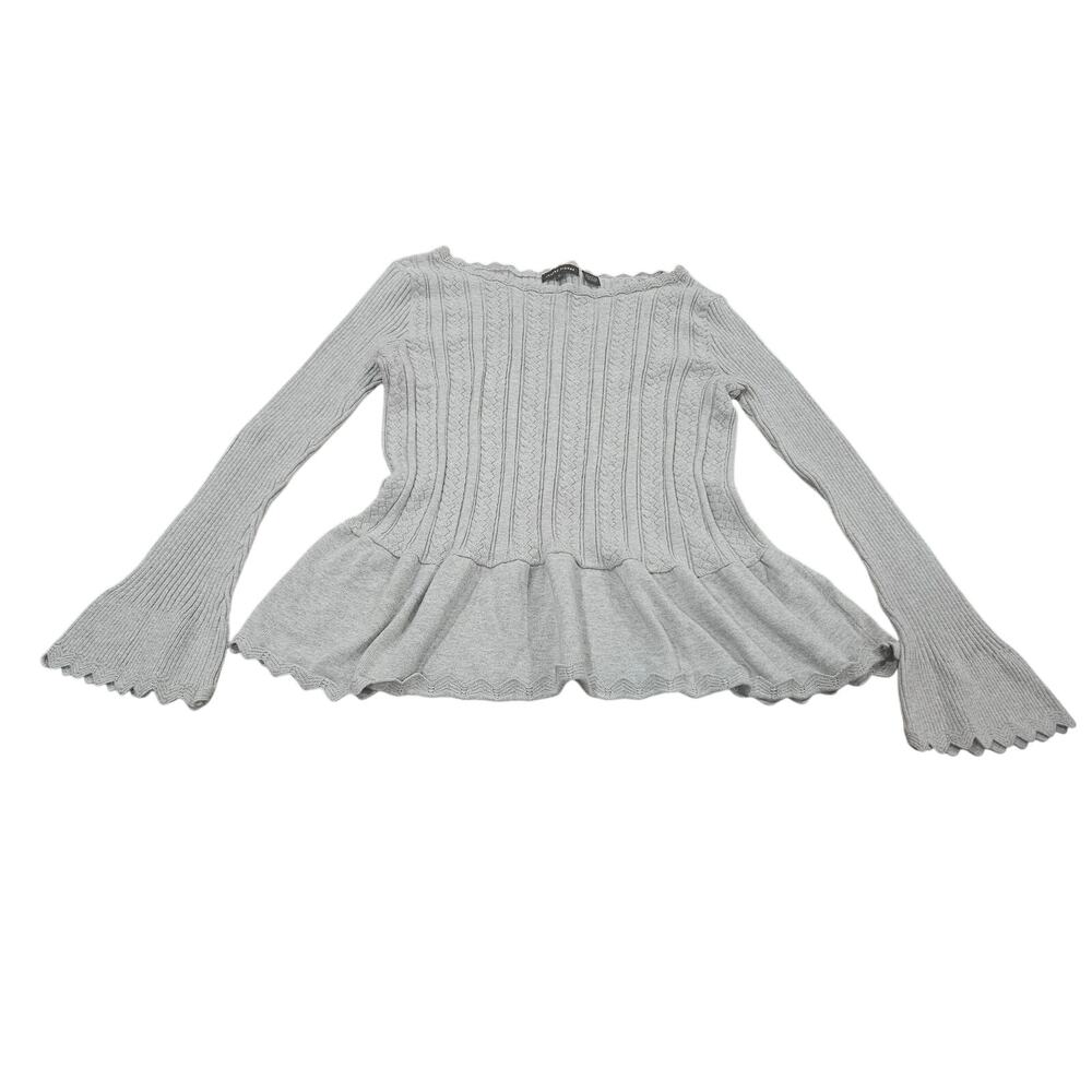 Y2K Jeanne Pierre Ribbed Peplum Sweater S Bell Sleeve Coquette Ballet Fairy Gray